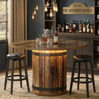 Round barrel table with LED base illumination and cocktail setup
