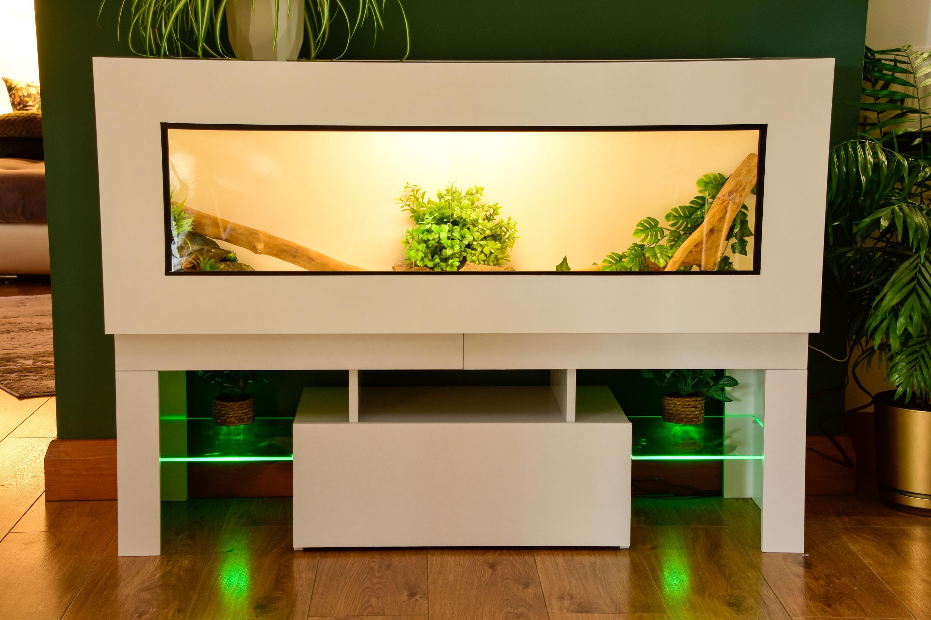 4ft Modern White Reptile Vivarium + LED Stand and Light Included
