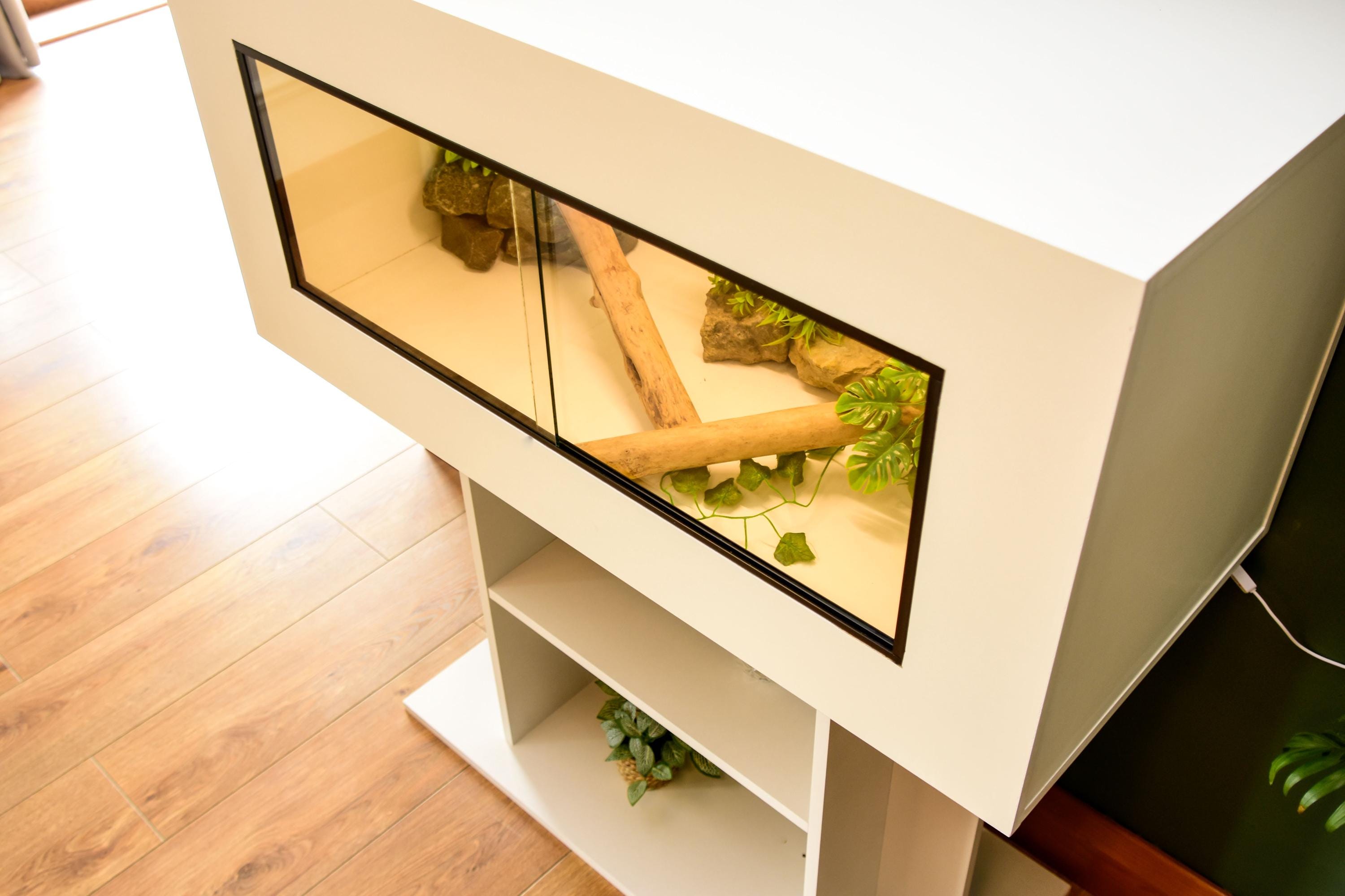 3ft Modern White Reptile Vivarium + High Stand - LED Light Included
