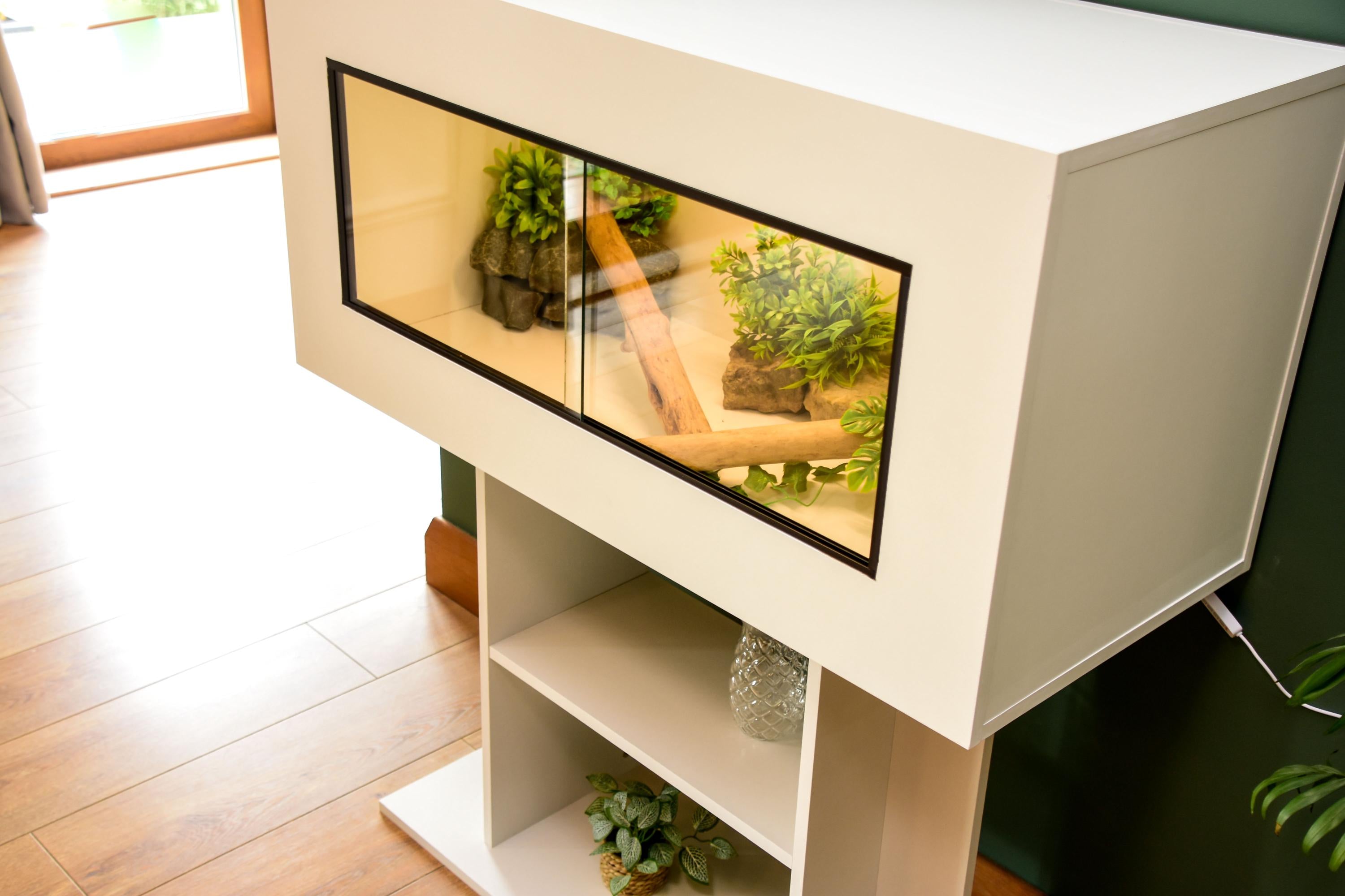 3ft Modern White Reptile Vivarium + High Stand - LED Light Included