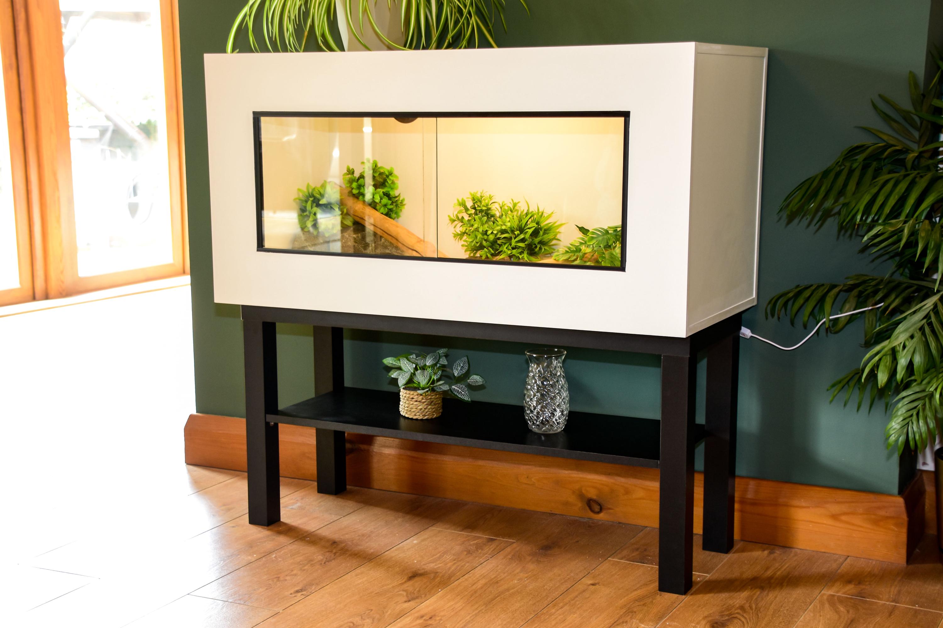 3ft Modern White Reptile Vivarium + Black Stand - LED Light Included