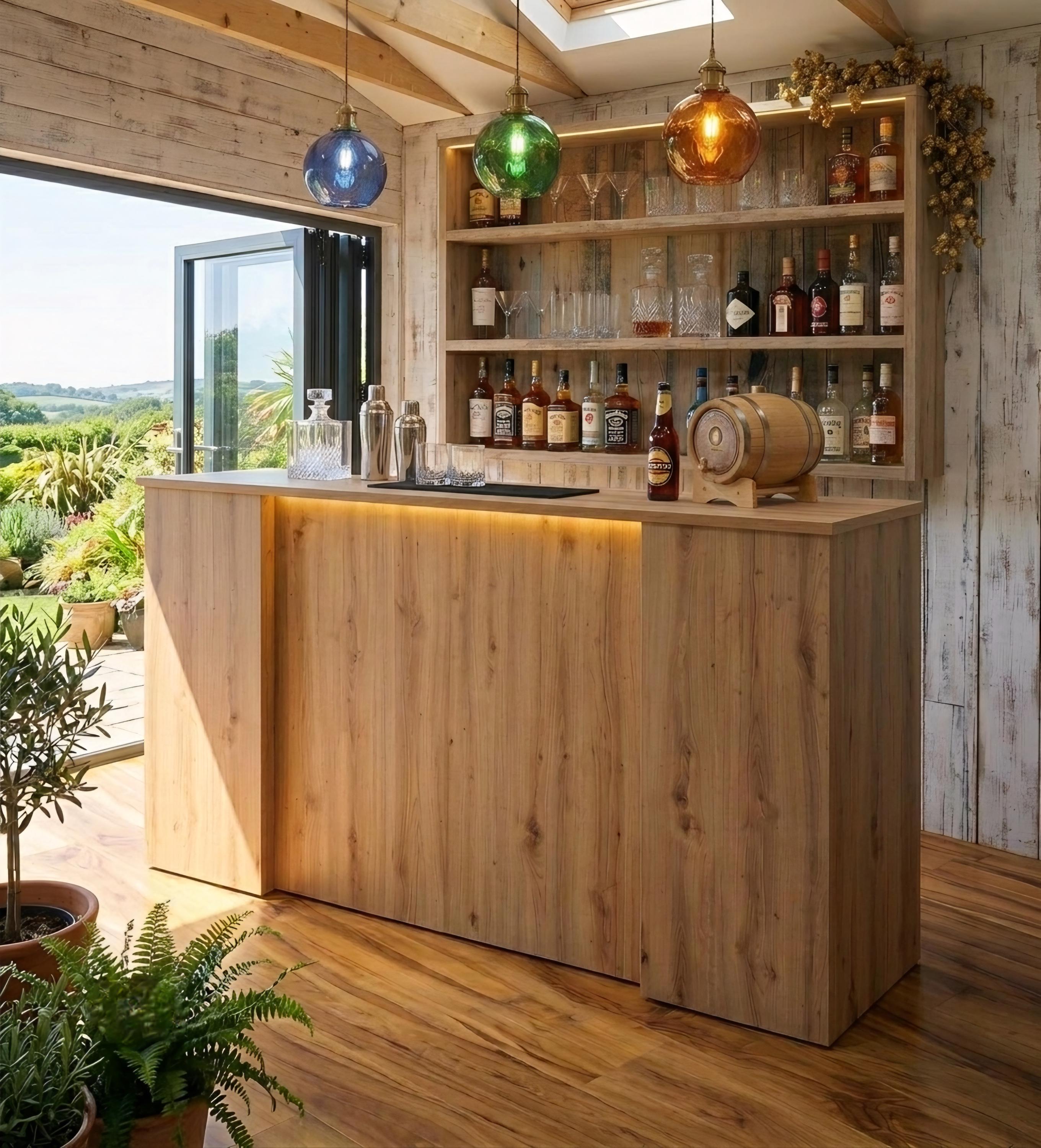 Oak Effect LED Home Bar with Stools (6ft)