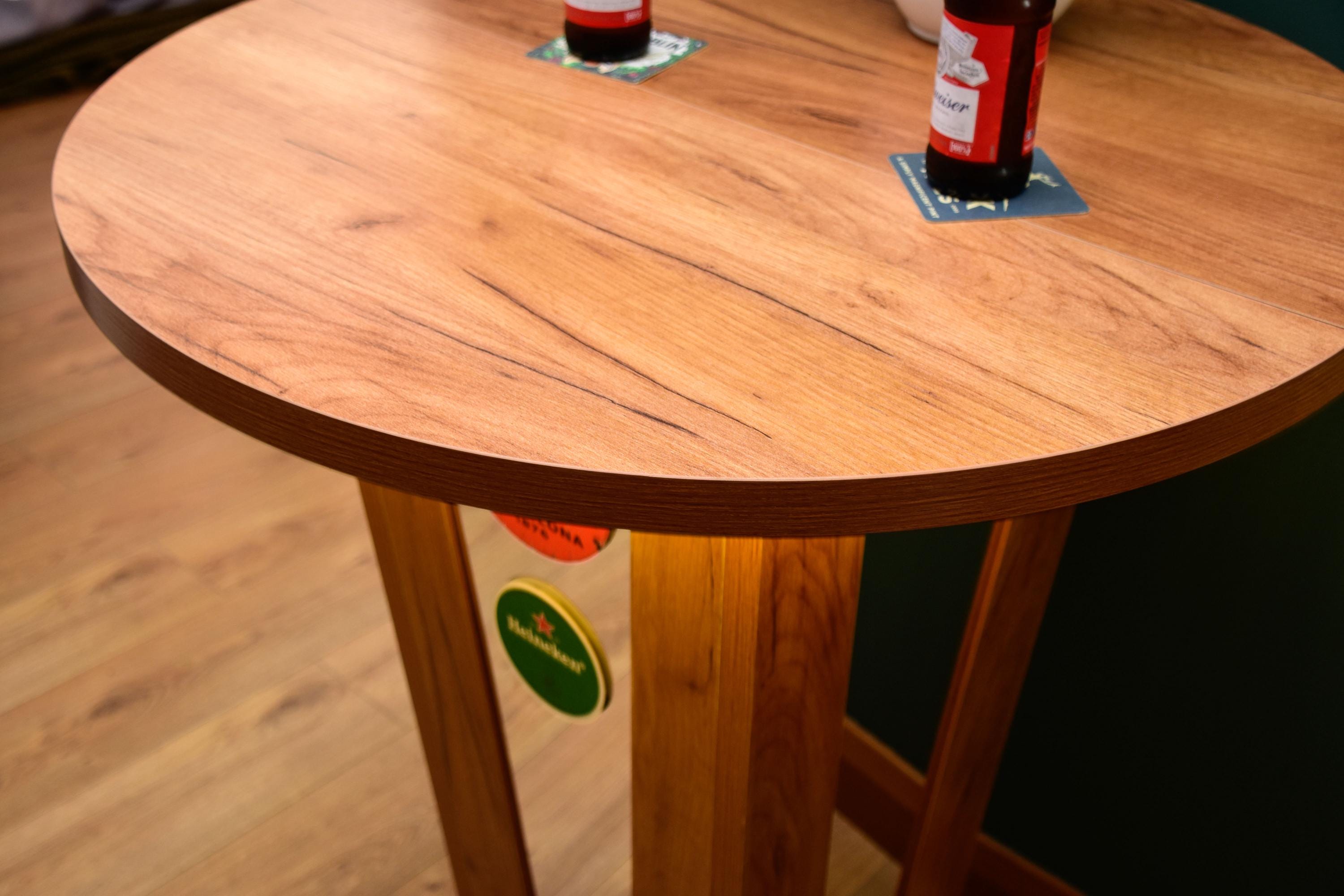 Rustic Oak Effect Mirrored LED Wooden Bar Table - Stools Optional - For Bars, Restaurants & Home Dining
