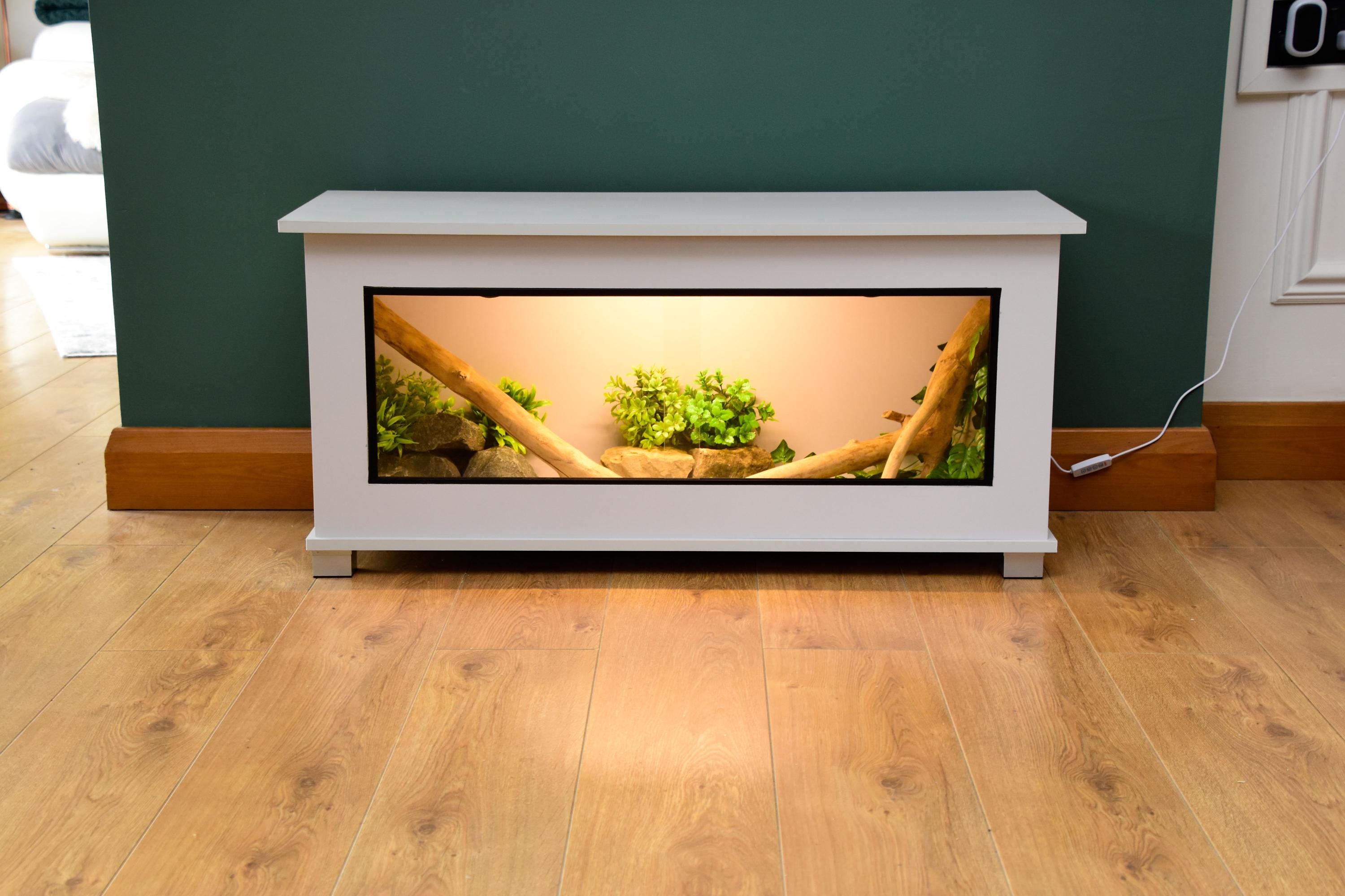 Modern Light Grey Reptile Vivarium / Tortoise Table - 1m Wide (Between 3-4ft) - Sliding Doors & Hinge Lid -LED Light Included