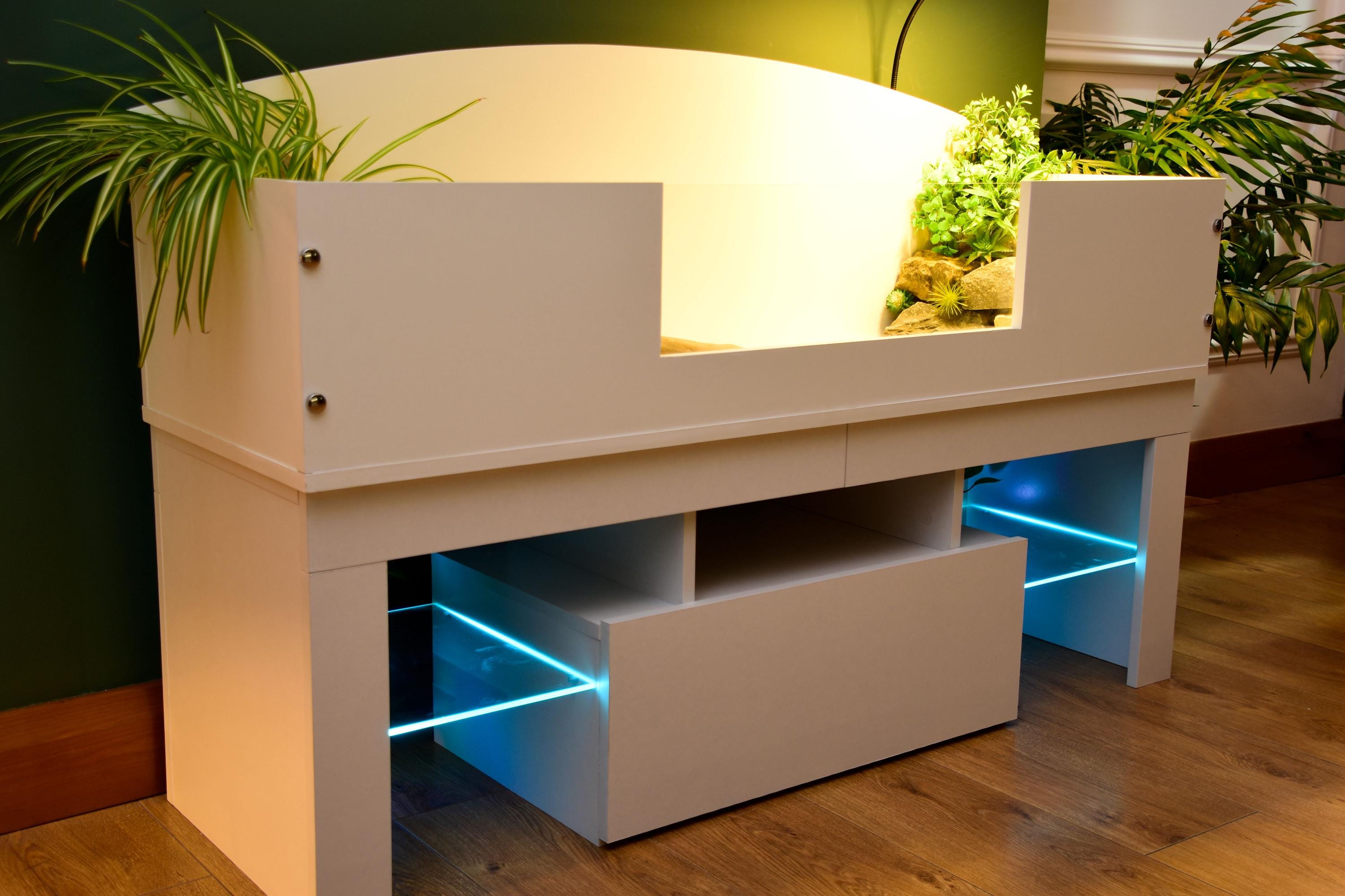 4ft x 16" x 15" Open Top Tortoise Table + LED Stand and Glass Window
