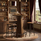 Rustic wood effect LED bistro bar table with four stools