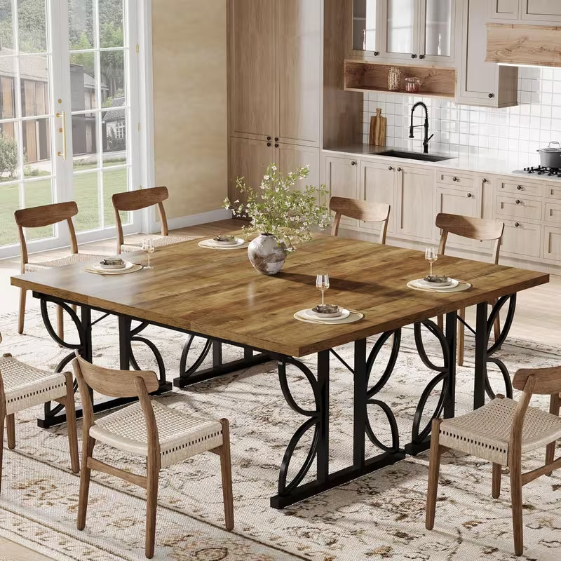 Rustic Industrial Farmhouse Dining Table with butterfly metal legs in kitchen diner