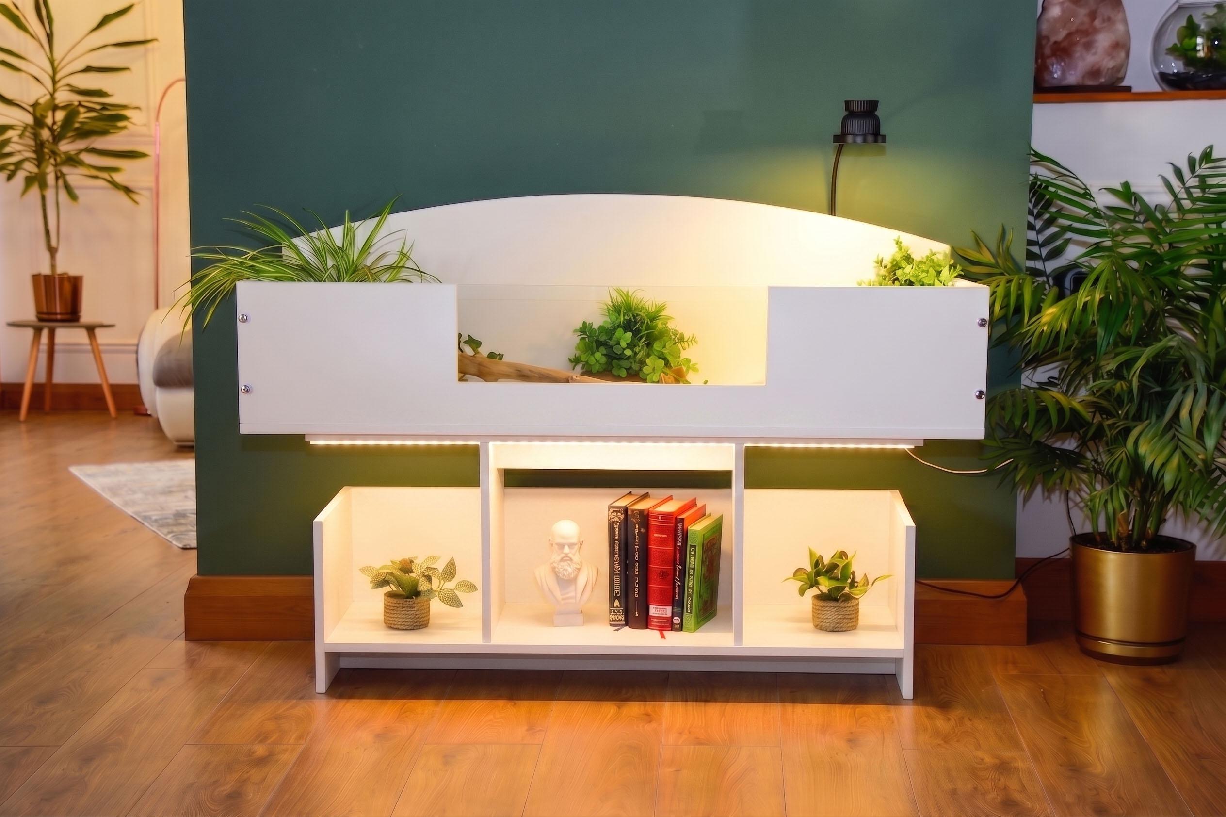 4ft x 16" x 15" Open Top Tortoise Table + Wide LED Stand and Glass Window
