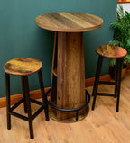 Rustic LED Bistro Bar Table with Shelves, Metal Footrest & Stools