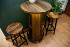 Rustic LED Bistro Bar Table with Shelves, Metal Footrest & Stools