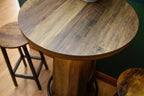 Rustic LED Bistro Bar Table with Shelves, Metal Footrest & Stools
