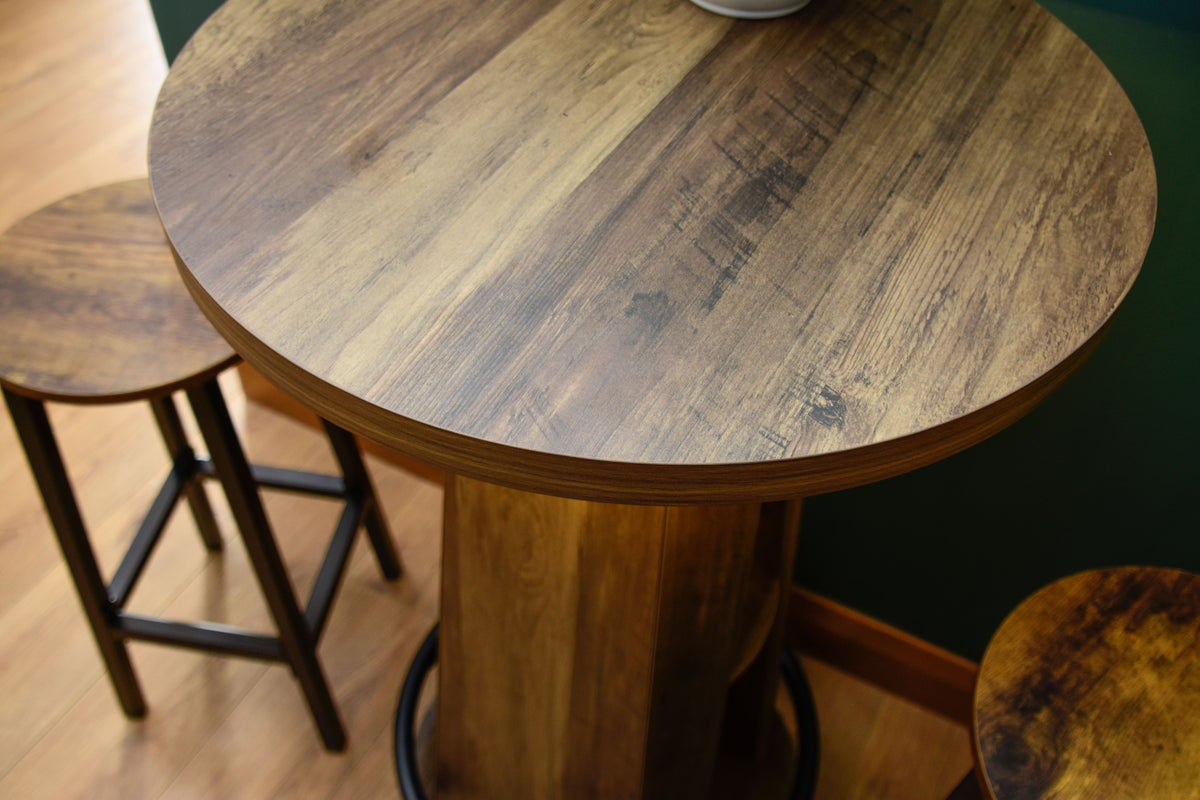 Rustic LED Bistro Bar Table with Shelves, Metal Footrest & Stools