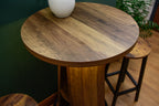 Rustic LED Bistro Bar Table with Shelves, Metal Footrest & Stools