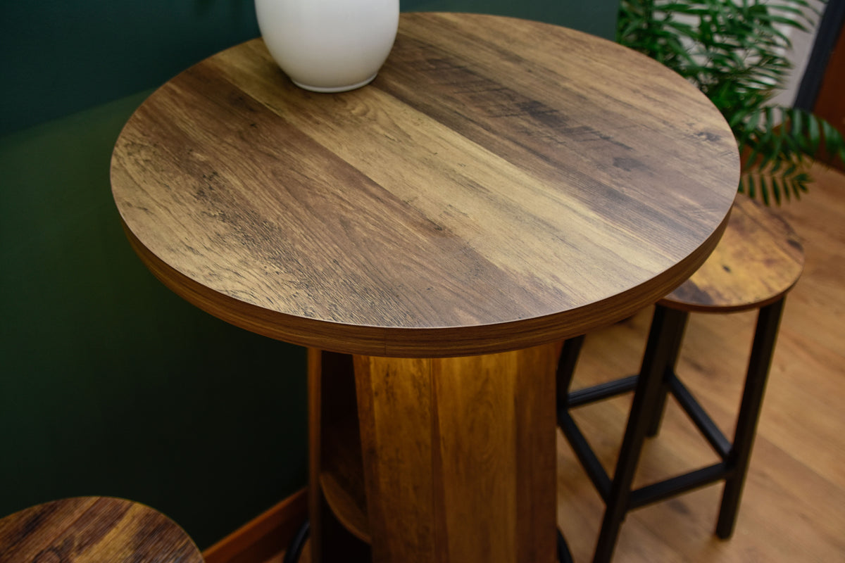 Rustic LED Bistro Bar Table with Shelves, Metal Footrest & Stools