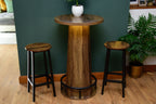 Rustic LED Bistro Bar Table with Shelves, Metal Footrest & Stools