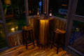 Rustic LED Bistro Bar Table with Shelves, Metal Footrest & Stools