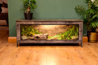 Close-up of ventilation port on distressed wood vivarium