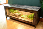 Distressed wood tortoise enclosure angled view