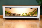 White 4ft vivarium tortoise enclosure - top and side detail showing wood effect lid