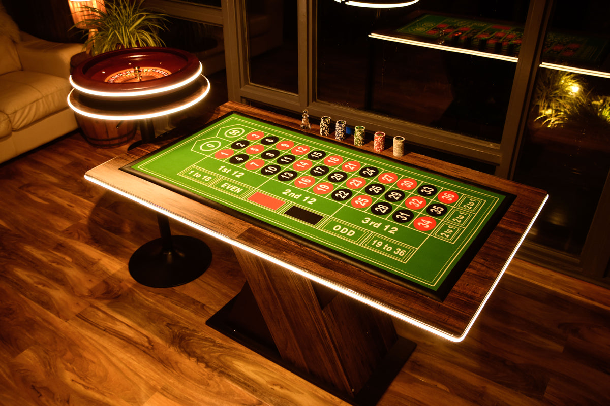 LED Roulette Casino Table with Choice of Roulette Wheel & Optional Stools