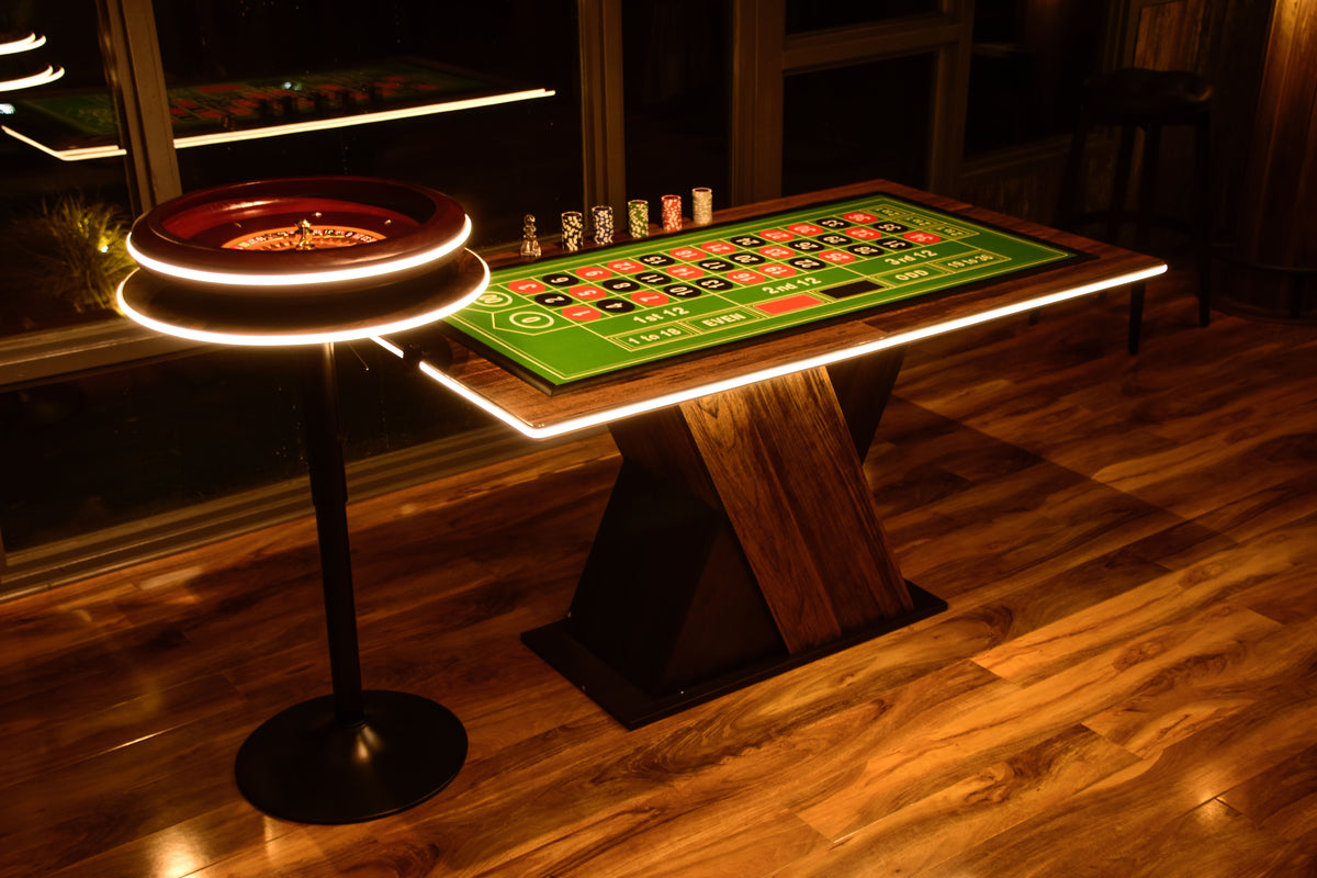 LED Roulette Casino Table with Choice of Roulette Wheel & Optional Stools