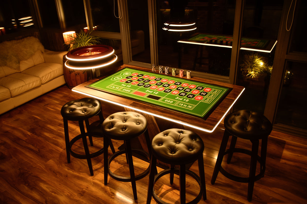 LED Roulette Casino Table with Choice of Roulette Wheel & Optional Stools