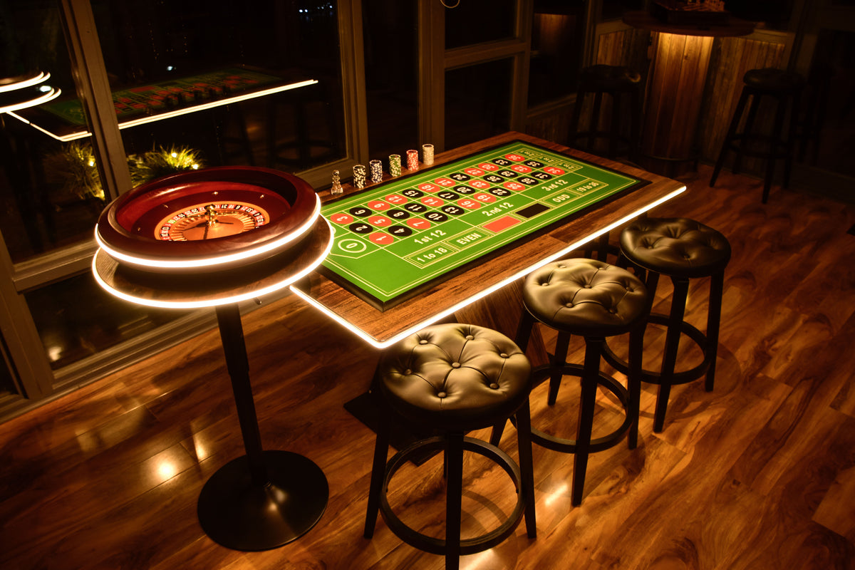 LED Roulette Casino Table with Choice of Roulette Wheel & Optional Stools