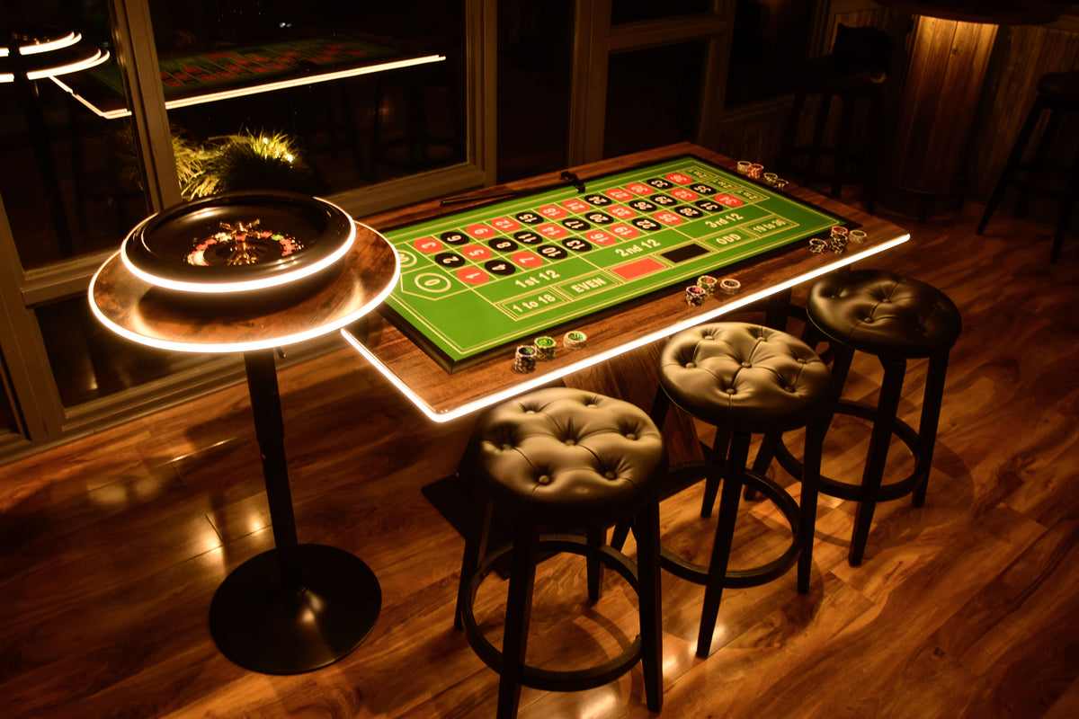 LED Roulette Casino Table with Choice of Roulette Wheel & Optional Stools