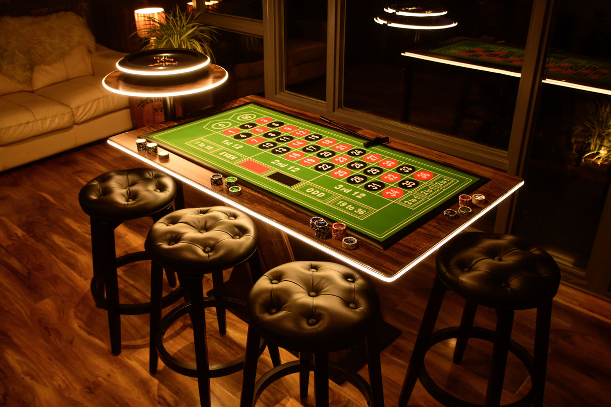 LED Roulette Casino Table with Choice of Roulette Wheel & Optional Stools