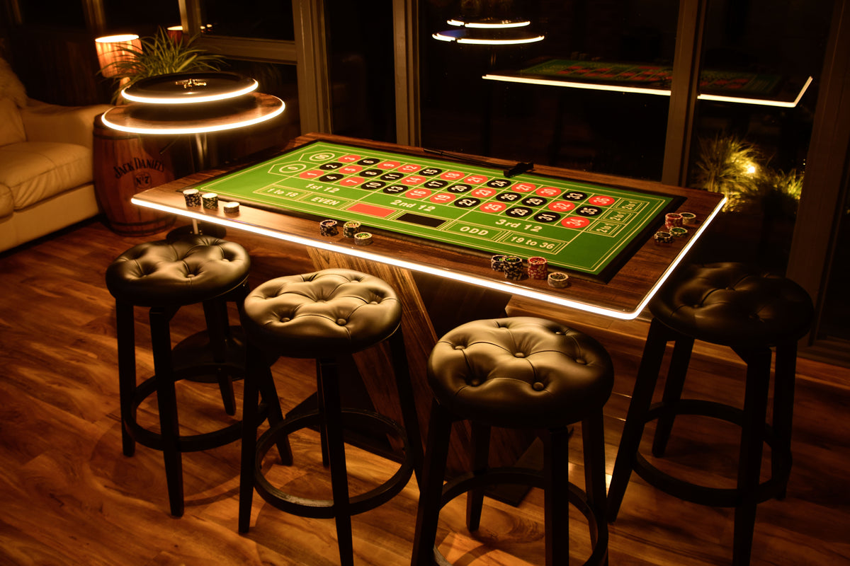 LED Roulette Casino Table with Choice of Roulette Wheel & Optional Stools