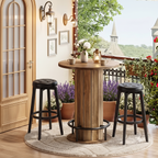 Medium oak rustic LED bar table with stools in a home bar setting