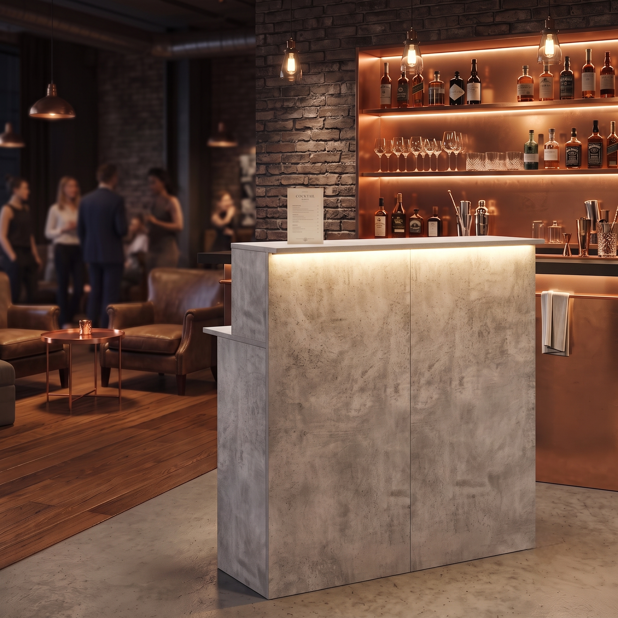 Grey Stone Effect LED Home Bar with Stools (1m)