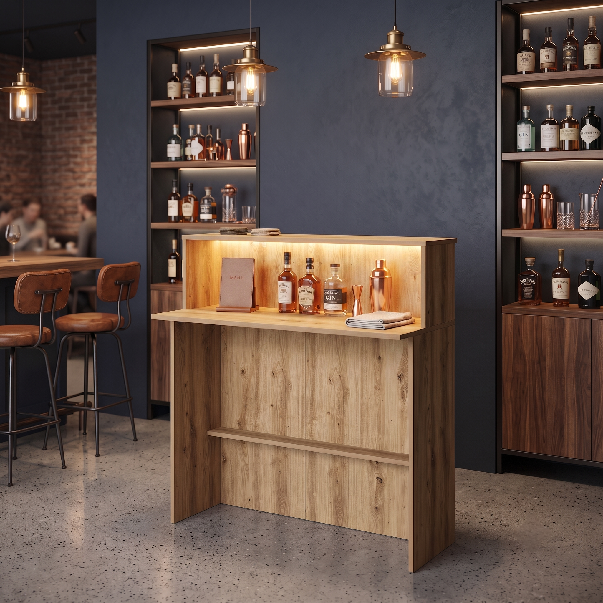 Oak Effect LED Home Bar with Stools (1m)
