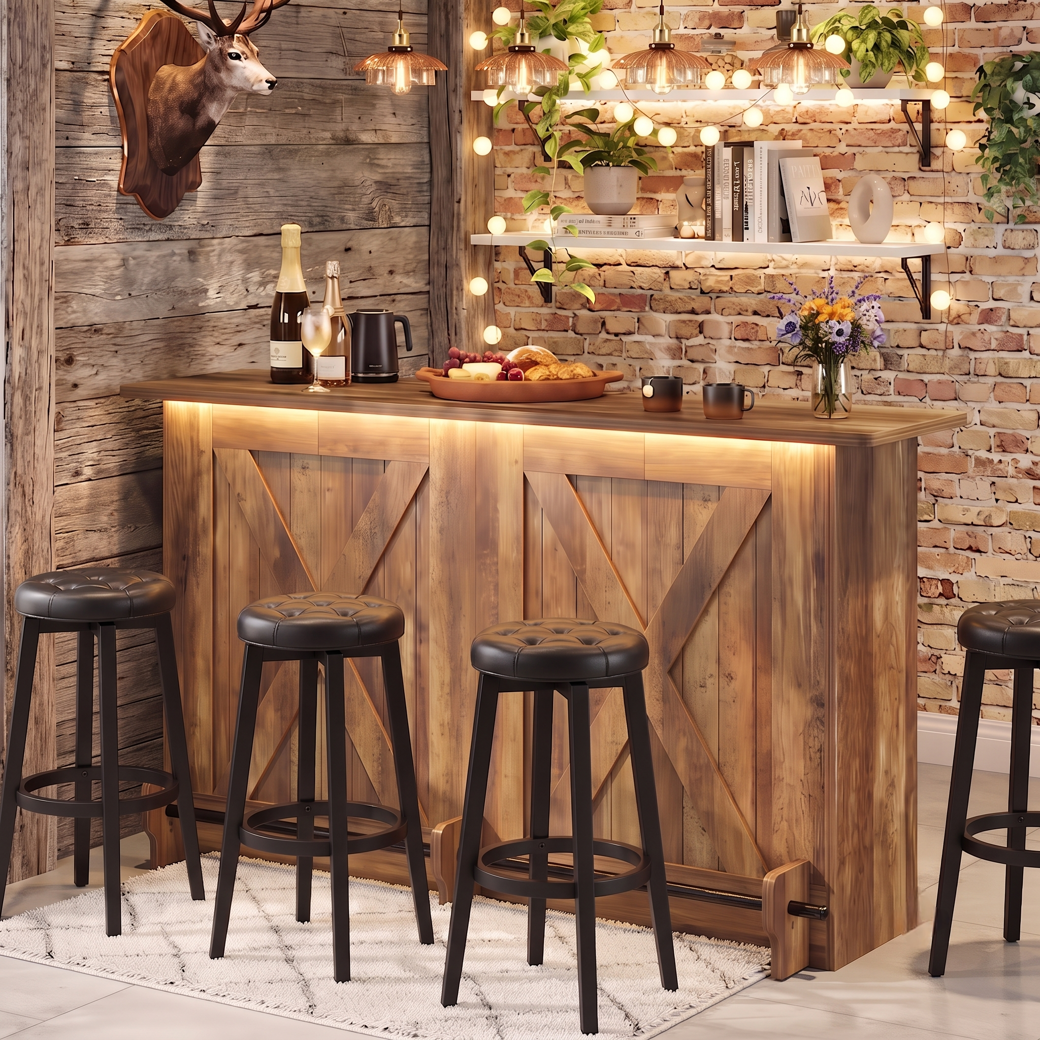 Large Rustic 5ft Cross Design Light up Home Bar — Stools Optional