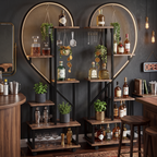 Heart shaped shelving units with LED lights and bar accessories