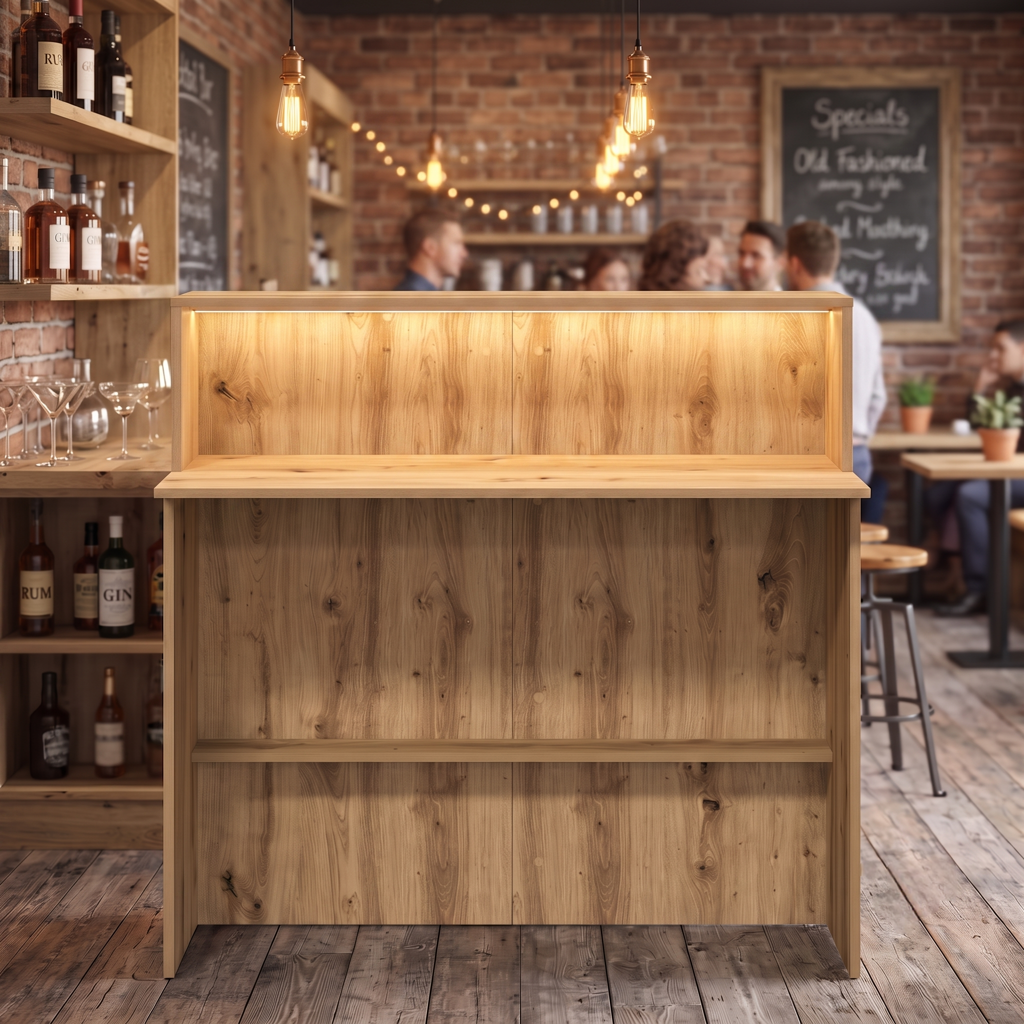 Oak Effect LED Home Bar with Stools (1m)