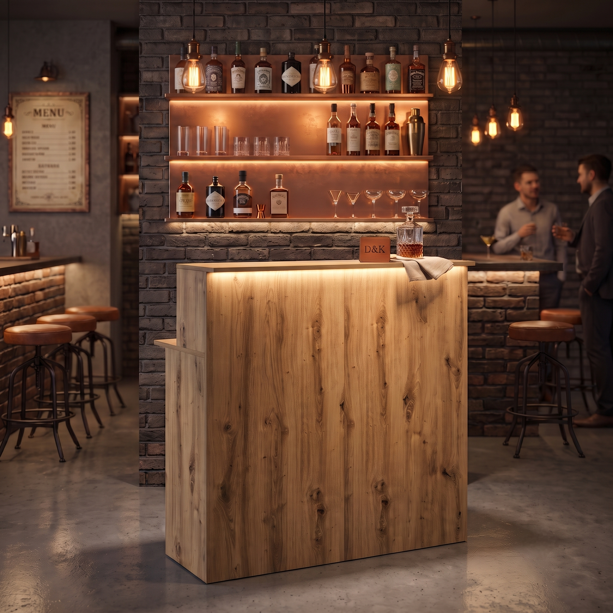 Oak Effect LED Home Bar with Stools (1m)