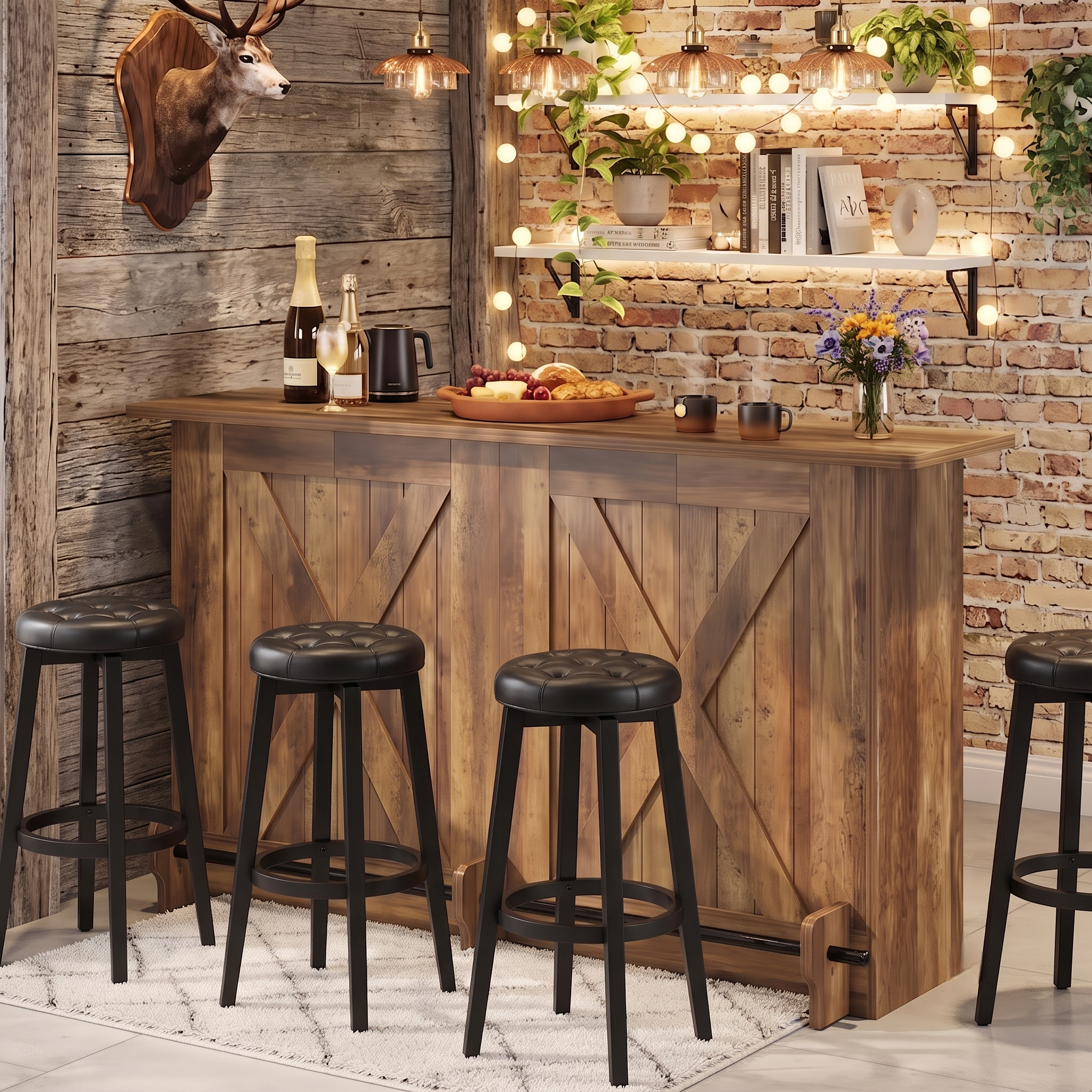 Large Rustic 5ft Cross Design Light up Home Bar — Stools Optional