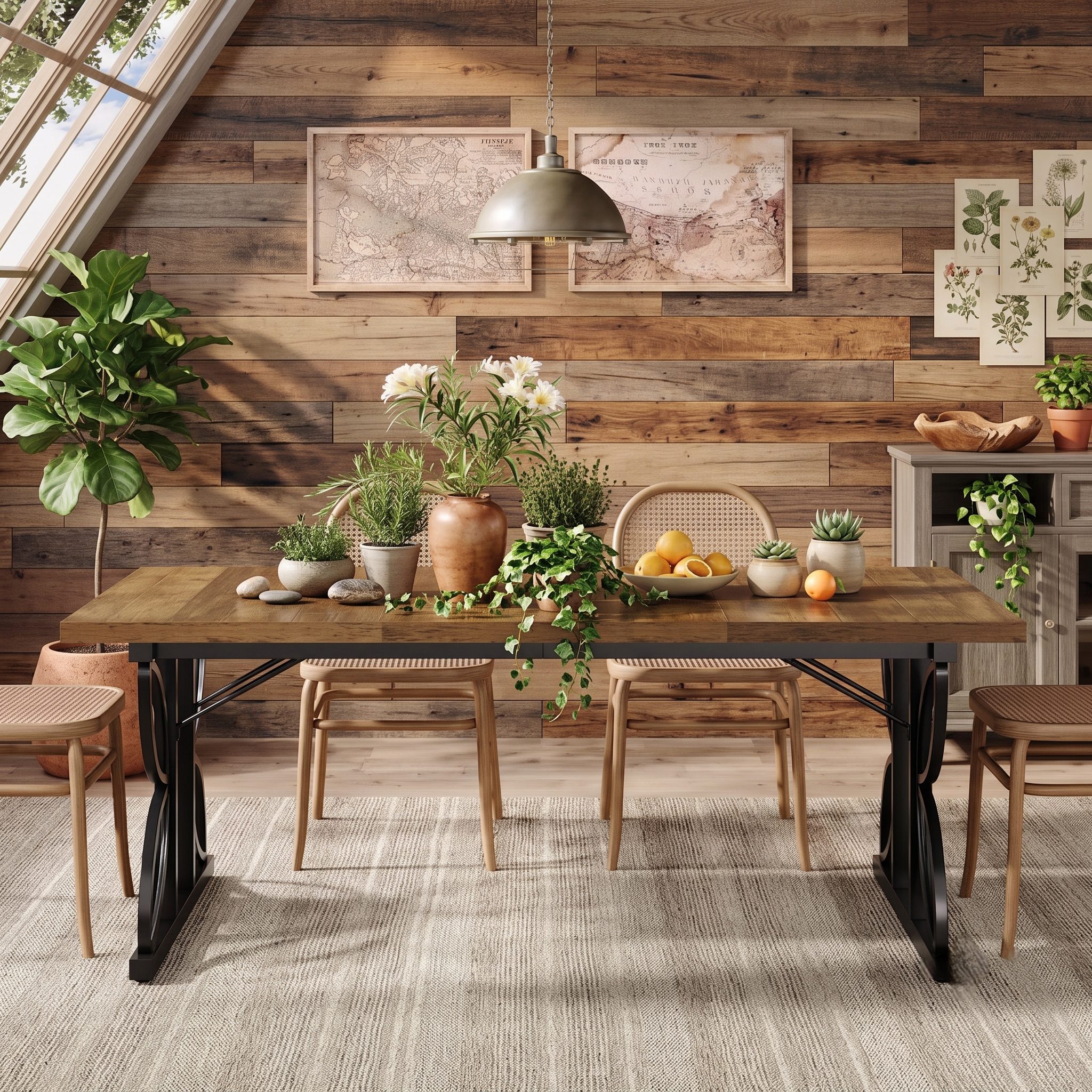Rustic Industrial Farmhouse Dining Table set for a dinner party