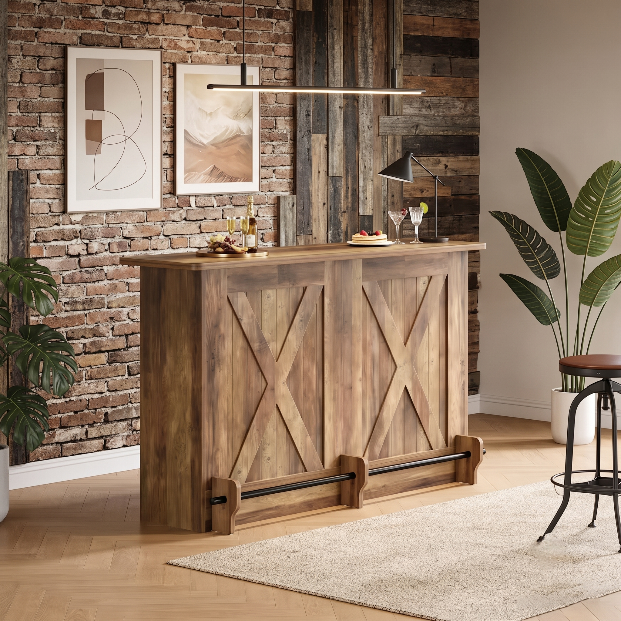 Large Rustic 5ft Cross Design Light up Home Bar — Stools Optional