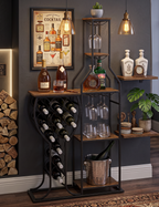 Freestanding wine rack and bar shelving unit with cocktail poster