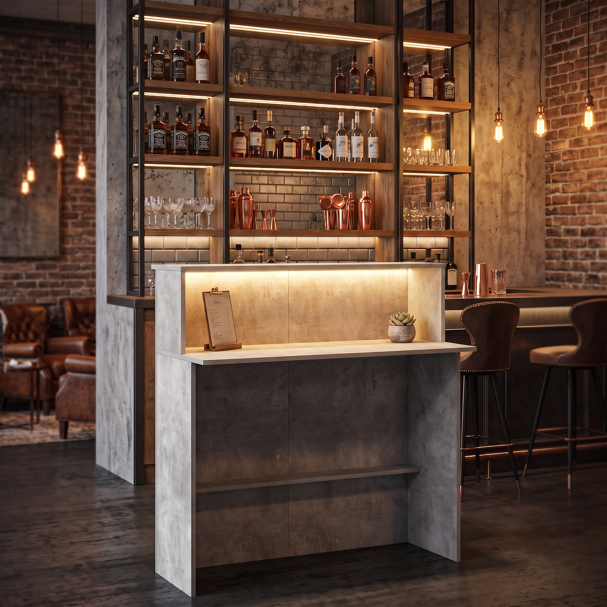 Grey Stone Effect LED Home Bar with Stools (1m)