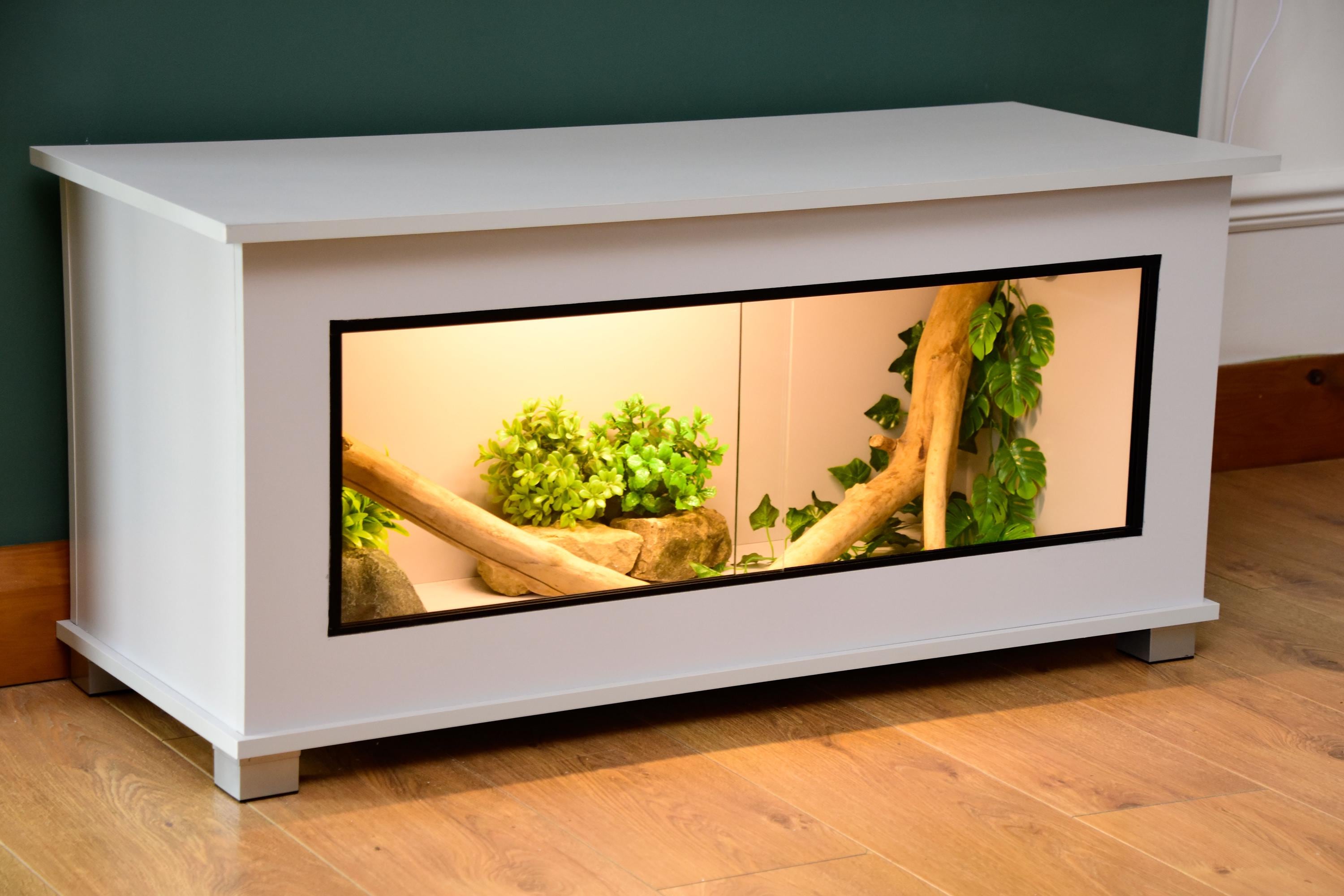 Modern Light Grey Reptile Vivarium / Tortoise Table - 1m Wide (Between 3-4ft) - Sliding Doors & Hinge Lid -LED Light Included