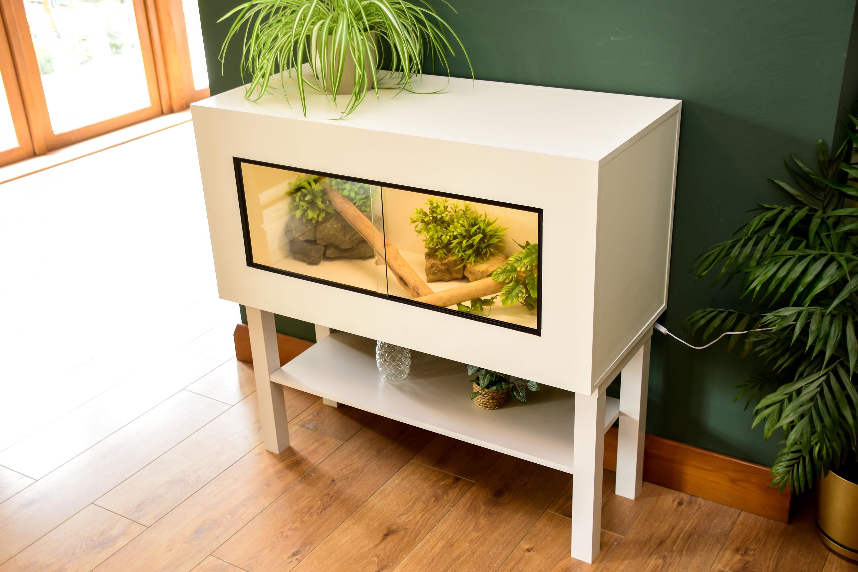 3ft Modern White Reptile Vivarium + White Stand - LED Light Included