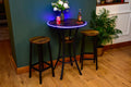 Rustic LED Round Industrial Dark Wood Bar Table with Matching Stools - For Bars, Restaurants & Home Dining