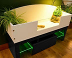 4ft x 16" x 15" Open Top Tortoise Table + Black LED Stand and Glass Window