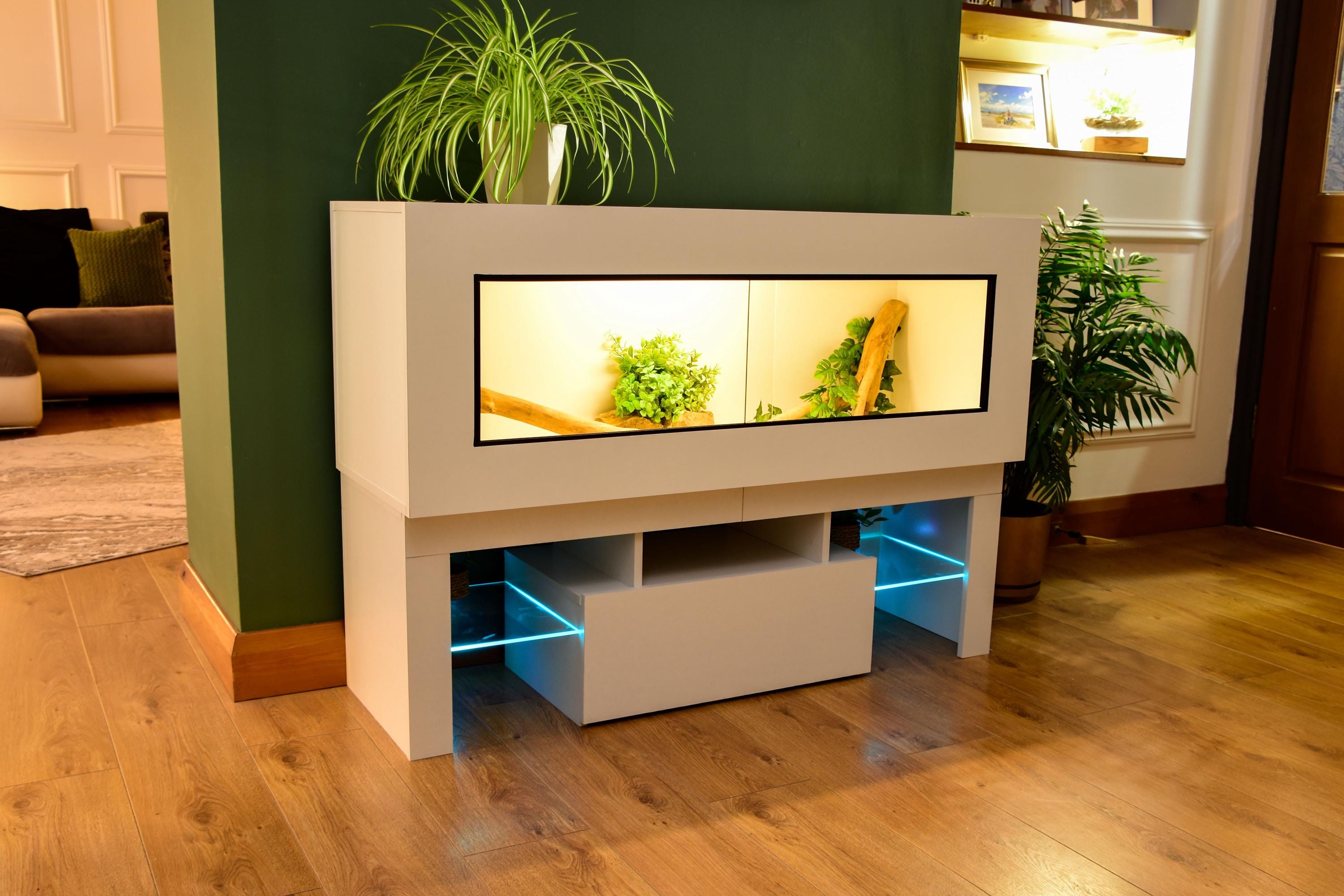 4ft Modern White Reptile Vivarium + LED Stand and Light Included