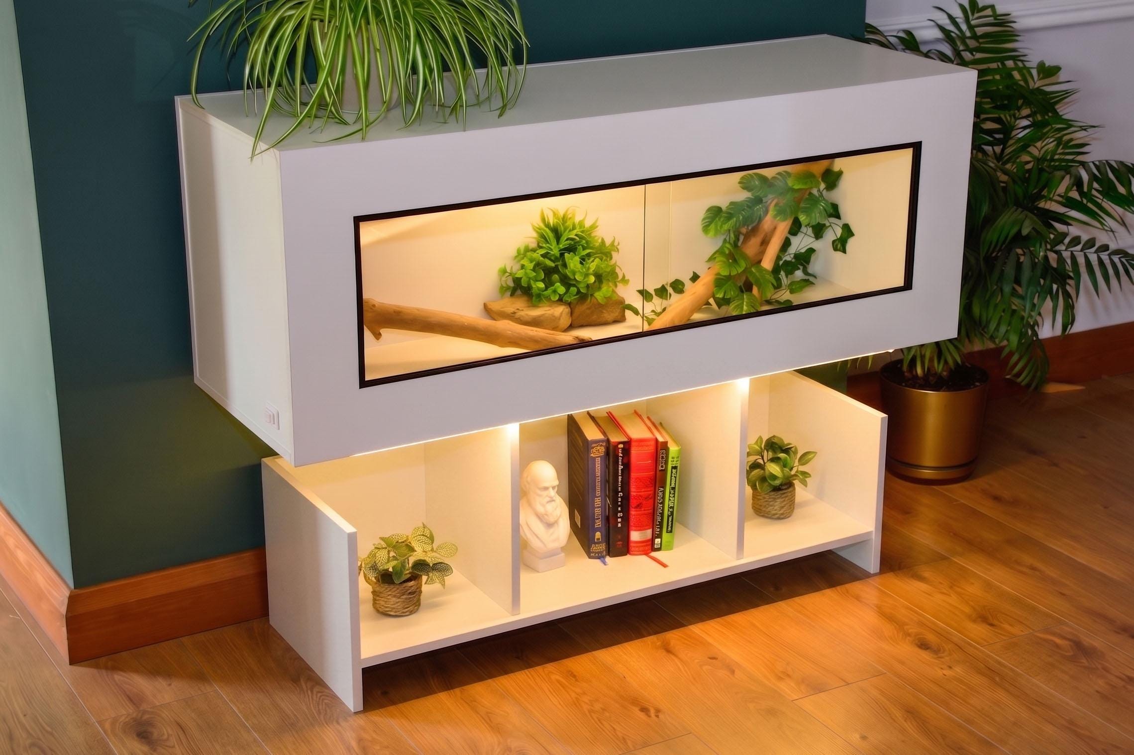4ft Modern White Reptile Vivarium + Wide White Stand - LED Lights Included