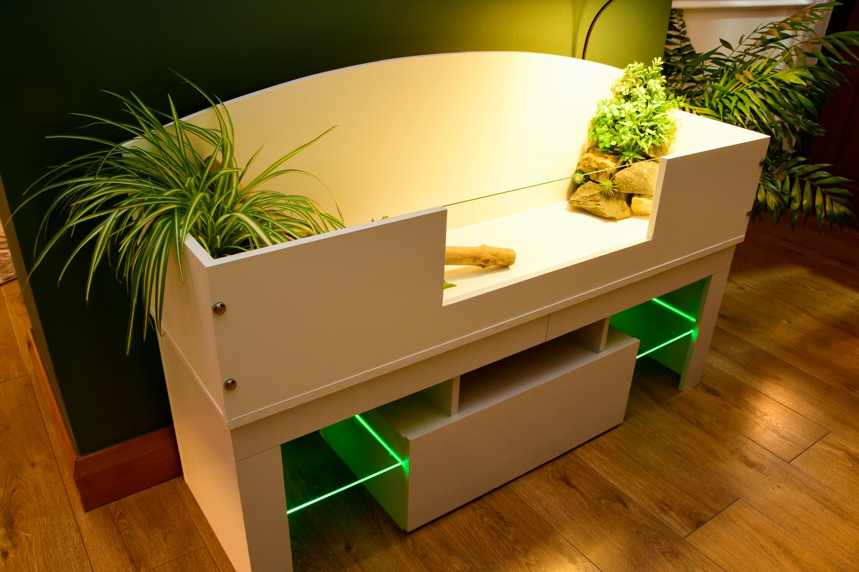 4ft x 16" x 15" Open Top Tortoise Table + LED Stand and Glass Window