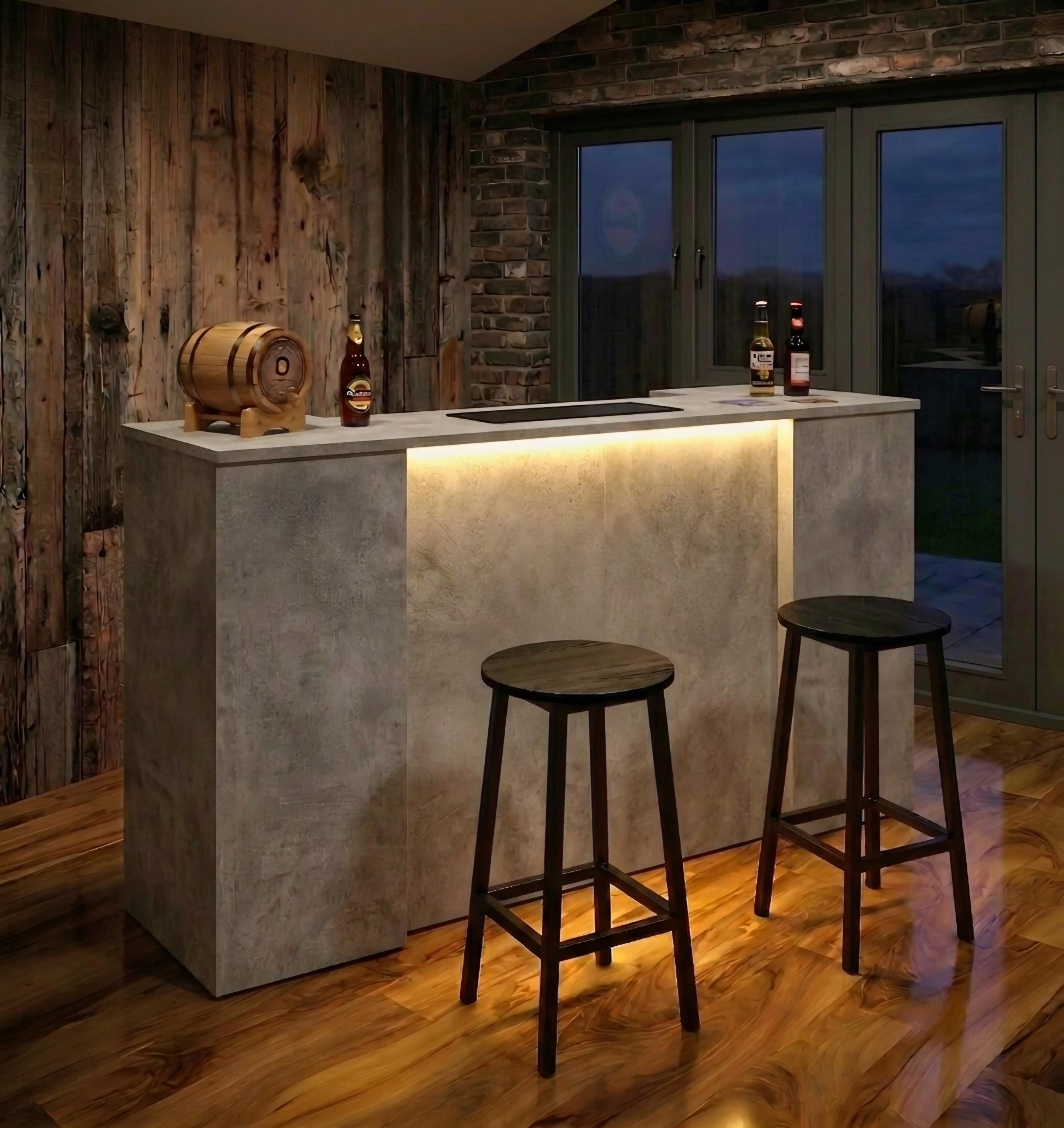 Grey Stone Effect LED Home Bar with Stools (6ft)